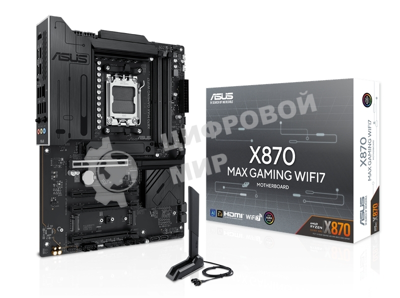 Материнская плата ASUS X870 MAX GAMING WIFI7, AM5, AMD X870, 4xDDR5, 4xSATA, 3xM.2, 1xPCIe 5.0 x16, 2xPCIe 4.0 x16, 1xPCIe x1, 1xHDMI, 2xUSB-C 40Gbps (USB4), 1xUSB-A 10Gbps, 3xUSB-A 5Gbps, 4xUSB-A 2.0, 1x2.5Gb LAN, Wi-Fi 7, Bluetooth 5.4, 3x3.5 мм, 7.1, A