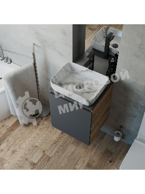 Тумба Bau Dream Blackwood 50 графит, раковина BAU Hotel 51х39, мрамор, смеситель для раковины высокий Hotel Black, черный, выпуск клик клак, черный