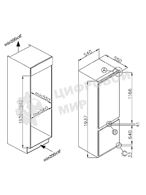 Встраиваемый холодильник Maunfeld MBF19354NFWGR LUX Inverter белый двухкамерный 209/64 л морозилка снизу, No Frost