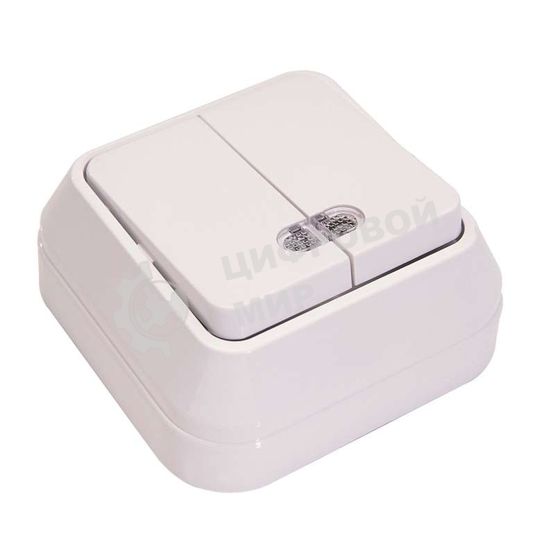 Выключатель 2-кл. Makel ОП 10А IP20 с подсветкой белый