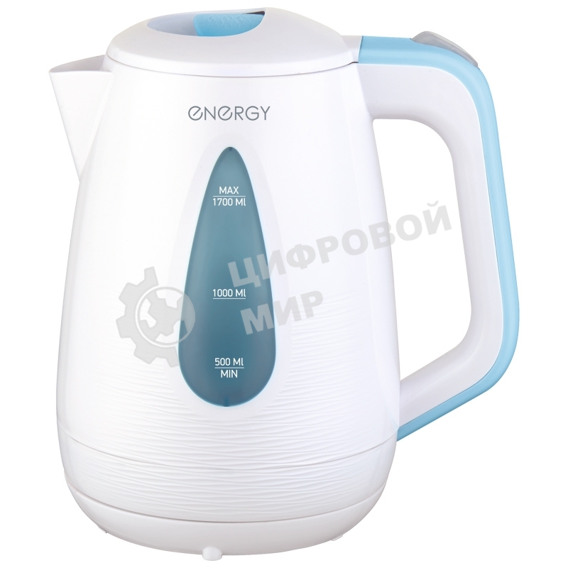Чайник электрический Energy E-214 белый/голубой (1.7 л, диск)