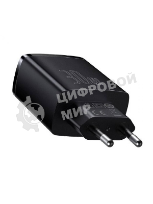 Сетевое зарядное устройство BASEUS Compact Quick Charger, два порта USB, один порт Type-C, 30W, 5V, 3.0A, черный