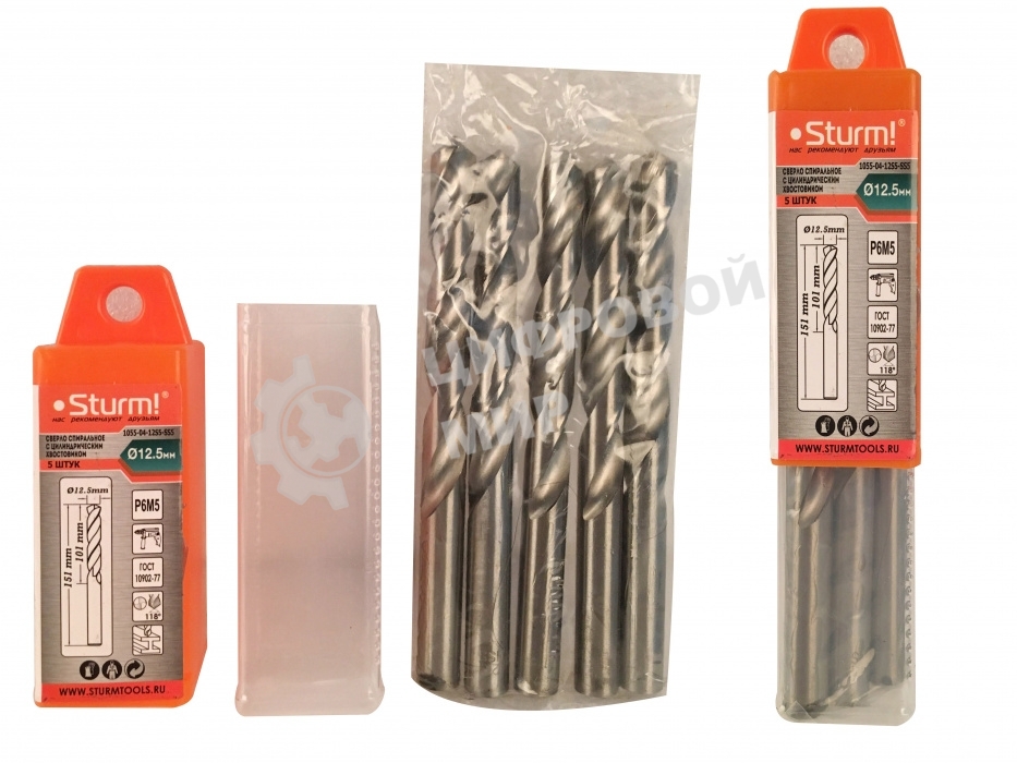 Сверло по металлу Sturm! 1055-04-12S5-SS5 12.5х151м сталь hss упаковка 5 шт