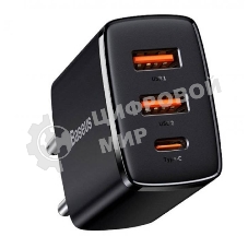 Сетевое зарядное устройство BASEUS Compact Quick Charger, два порта USB, один порт Type-C, 30W, 5V, 3.0A, черный