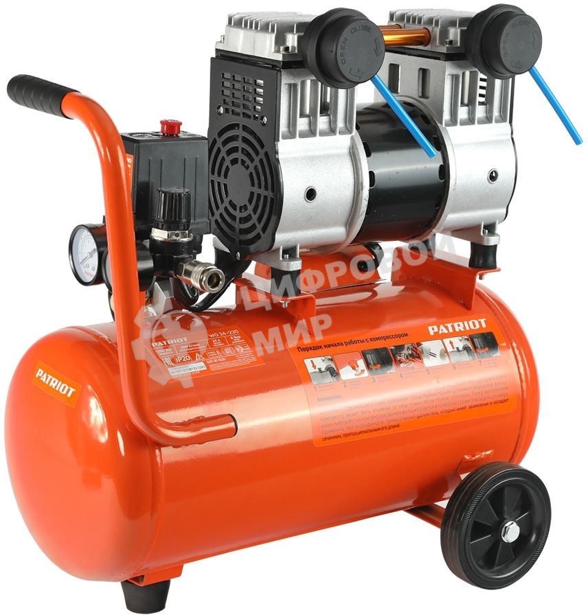 Компрессор поршневой безмасляный Patriot WO 24-220, 200 л/мин, 8 бар, 1250 Вт, 24 л, быстросъемный 1/4