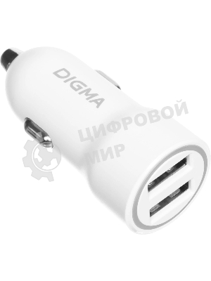 Автомобильное зар./устр. Digma DGC1С 12W 2.4A 2xUSB белый (DGC1C2LX22WH)