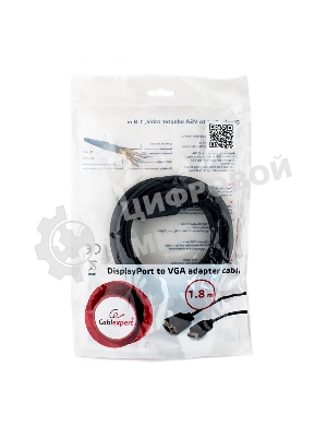 Кабель DisplayPort->VGA Cablexpert CCP-DPM-VGAM-6, 1,8м, 20M/15M, черный, экран, пакет