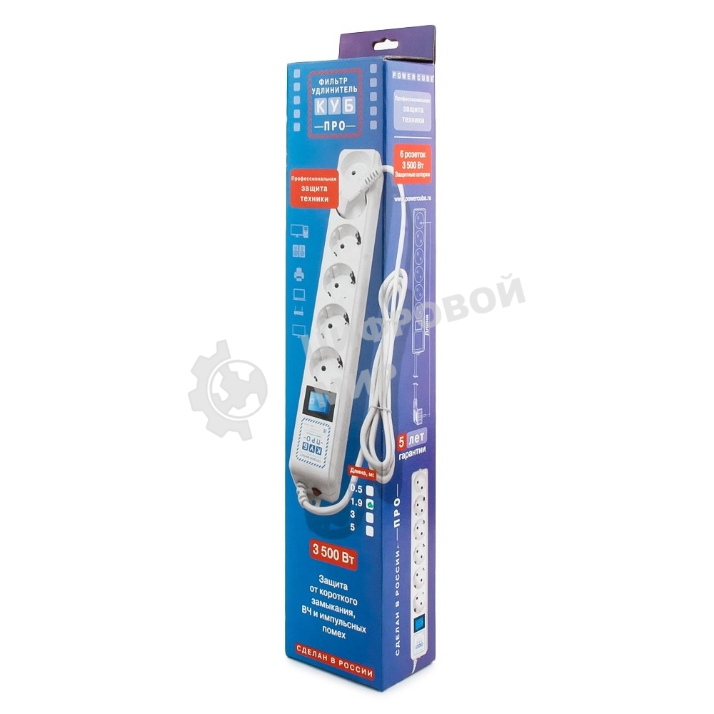 Фильтр-удлинитель Power Cube PRO, 1,9 м, LC контур, 16А/3,5 кВт