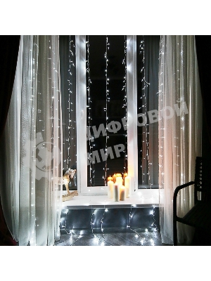 Гирлянда Светодиодный Дождь 3х2 м, свечение с динамикой, прозрачный провод, 230 В, белый, IP20