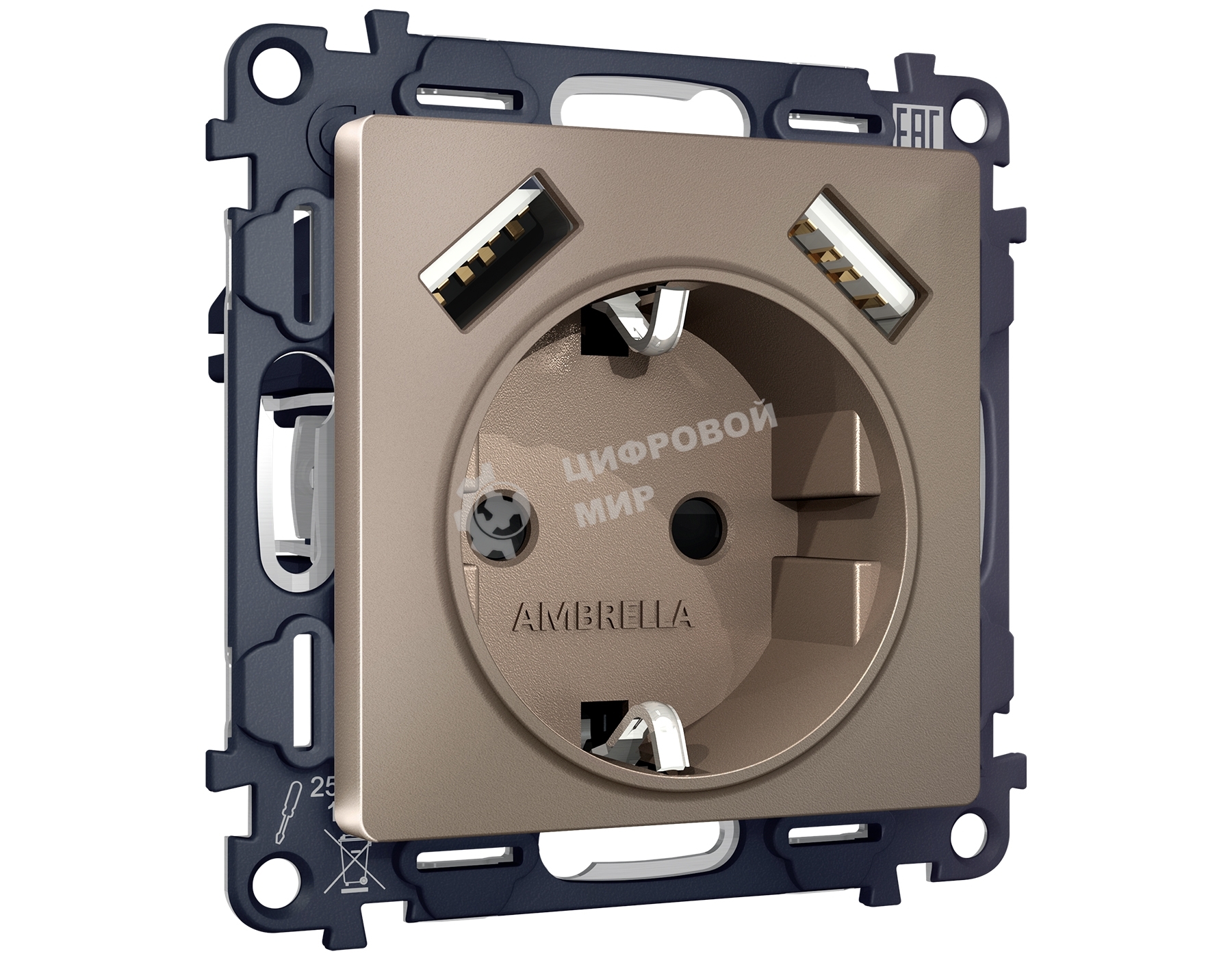 Комплект механизма электрической розетки ALFA Темная бронза матовый 2USB A+A 18W (быстрая зарядка) с/з QUANT (AP6390, VM155) MA639010