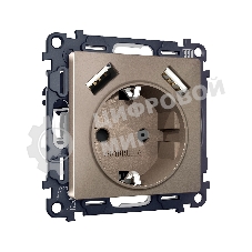 Комплект механизма электрической розетки ALFA Темная бронза матовый 2USB A+A 18W (быстрая зарядка) с/з QUANT (AP6390, VM155) MA639010