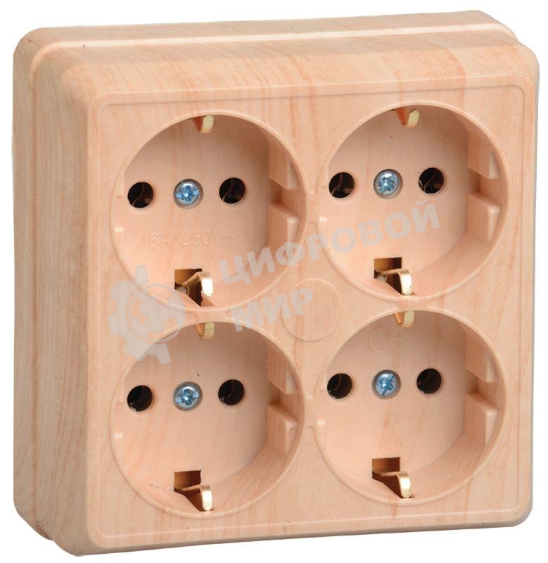 Розетка Iek ERO41-K03-16-DC РС24-3-ОС 4местн. с з/к 16А откр.уст. ОКТАВА (сосна)