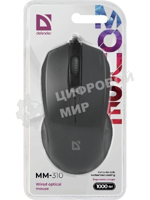 Мышь проводная Defender MM-310 черный, 1000 dpi, USB, кнопки - 3