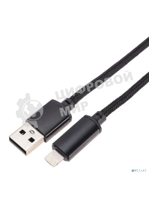 Кабель Rexant USB-A - Lightning для Apple, 2,4А, 1м, в черной нейлоновой оплетке, c LED дисплеем