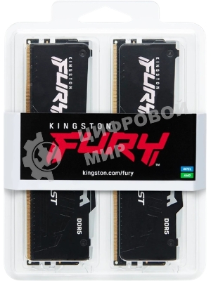 Оперативная память Kingston Fury Beast Black RGB, DDR5, 64Gb (2x32 Gb), 5200 MHz, CL40, радиатор, RGB, черный