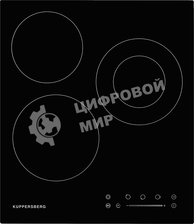Электрическая варочная панель Kuppersberg ECS 402/ширина 45 см, 3 зоны ускоренного нагрева HI-Light, 1 зона с двойным расширением, сенсорное управление+слайдер, 4 цифровых дисплея, 9 уровней мощности, автоотключение, защита от перелива, защита от детей, и
