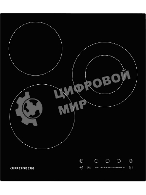 Электрическая варочная панель Kuppersberg ECS 402/ширина 45 см, 3 зоны ускоренного нагрева HI-Light, 1 зона с двойным расширением, сенсорное управление+слайдер, 4 цифровых дисплея, 9 уровней мощности, автоотключение, защита от перелива, защита от детей, индикаторы остаточного тепла, таймер, Stop & Go, черный/прямой край
