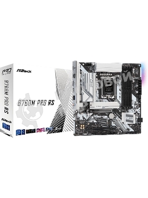 Материнская плата ASRock B760M Pro RS, Micro-ATX, LGA 1700, Intel B760, 4xDDR5, 4xSATA, 3xM.2, 1xPCI-E 5.0 x16, 1xPCI-E 3.0 x4, 1xHDMI, 1xDP, 1x 2.5Gb LAN, 3xUSB 3.2 Gen 1, 2xUSB 2.0, 3x3.5 мм, 7.1, ATX