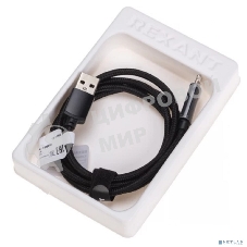 Кабель Rexant USB-A - Lightning для Apple, 2,4А, 1м, в черной нейлоновой оплетке, c LED дисплеем