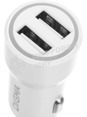 Автомобильное зар./устр. Digma DGC1С 12W 2.4A 2xUSB белый (DGC1C2LX22WH)