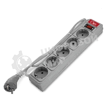 Удлинитель с сетевым фильтром 5х1.5 м 10А ПВС 3х0.75 серый, Союз 1328