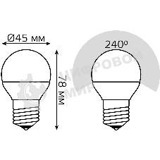 Лампа светодиодная Gauss Black 6.5Вт цок.: E27 шар 220B 3000K св. свеч. бел. теп. G45 (упак.: 10 шт)