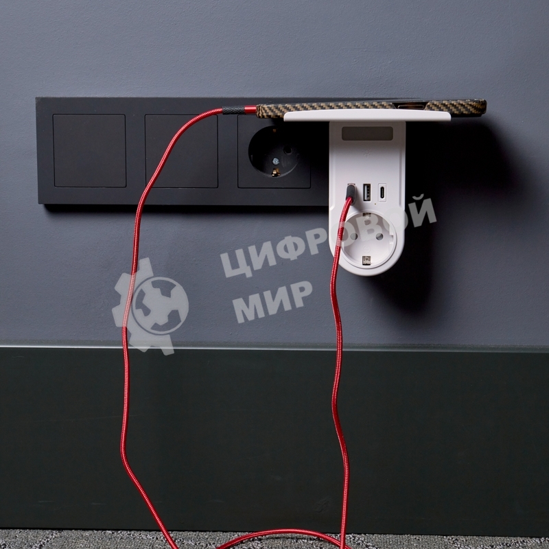 Сетевое зарядное устройство USB Rexant (2хUSB-A + USB-С) + розетка 220-250В с подсветкой и подставкой для телефона