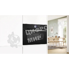 Компактный духовой шкаф-пароварка, черный, 14 режимов + комбинированные режимы, функция приготовление на пару 100%, 4-слойное остекление, 3 цветных текстовых TFT-дисплея 2,5