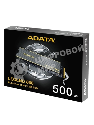 Накопитель SSD ADATA LEGEND 860, 500Gb, PCIe 4.0 x4, M.2 2280, NVMe, R/W 5000/3000, с радиатором