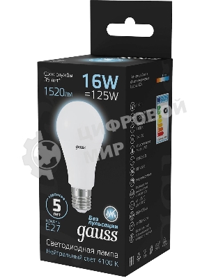 Лампа светодиодная Gauss LED A60 16W E27 1470lm 4100K 1/10/50