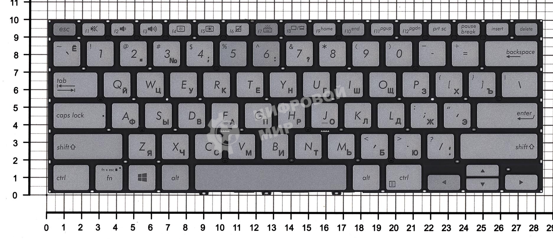 Клавиатура для ноутбука Asus Zenbook Flip 14 UX462DA серебристая с подсветкой