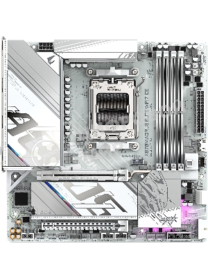 Материнская плата Gigabyte X870M AORUS ELITE WIFI7 ICE, AM5, AMD X870, 4xDDR5, 2xSATA, 2xM.2, 1xPCIe 5.0 x16, 1xPCIe 4.0 x16, 1xHDMI, 1x2.5Gb LAN, Wi-Fi 7, Bluetooth 5.4, 2xUSB-C 40Gbps (USB4), 2xUSB-A 10Gbps, 4xUSB-A 5Gbps, 4xUSB-A 2.0, 3x3.5 мм + S/PDIF оптический, 7.1, белый, mATX