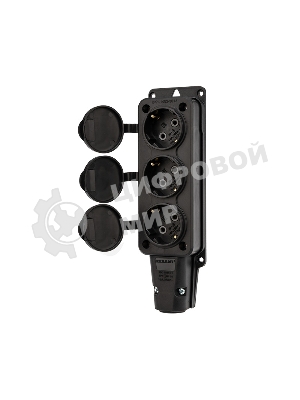 Розетка штепсельная Rexant трехместная, влагозащищенная, с/з, 16 А, IP54, каучук