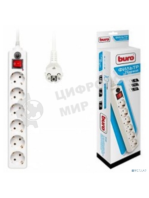 Сетевой фильтр Buro 600SH-5-W 5 м, 6 розеток, белый, коробка