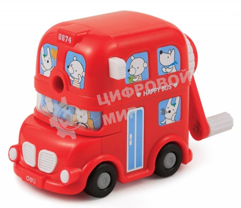 Точилка для карандашей механическая Deli BUS E0674, 1 отверстие, пластик, ассорти, коробка