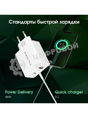 Сетевое зарядное устройство Digma Pro DPW6B 65W 3.25A (PD+QC) 2хUSB-C/USB-A универсальное белый (DPW6B5GX12WH)