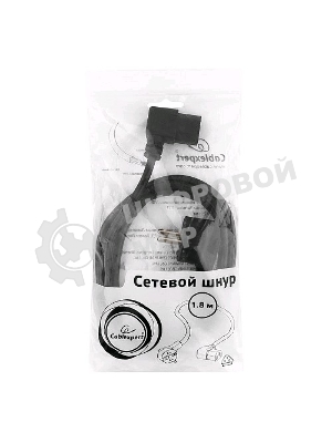 Кабель питания Gembird 1.8м, VDE(0.75мм), черный, угловой разъем, с зазем., пакет