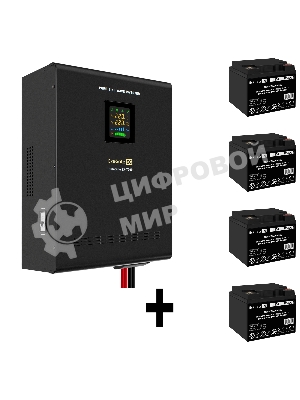 Комплект источника бесперебойного питания Exegate EX296005RUS + батарея 40Aч EX282976RUS 4шт (инвертор, синус, для котла, настенный) ExeGate FineSine SX-7000.LCD.AVR.2SH.T <7000VA/5000W, чистая синусоида, цветной LCD-дисплей, AVR, 2*Schuko+клеммы, линейно-интерактивный, крепление настенное, черный> + батарея ExeGate DT 1240 (12В, 40А·ч) 4шт