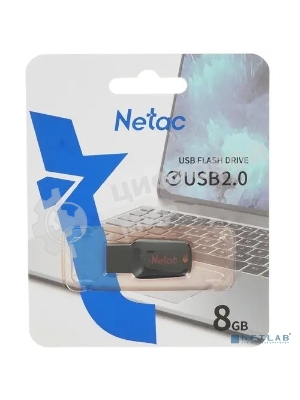 Флешка USB Netac U197 (NT03U197N-008G-20BK), 8Gb, USB 2.0, R/W 25/10, черный/красный