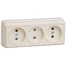Розетка IEK ERO30-K33-10-DC РС23-2-ОК 3 местн. без з/к 10А откр.уст. ОКТАВА (кремовый)