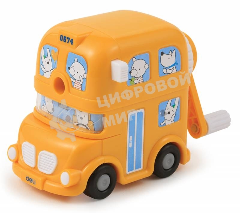 Точилка для карандашей механическая Deli BUS E0674, 1 отверстие, пластик, ассорти, коробка