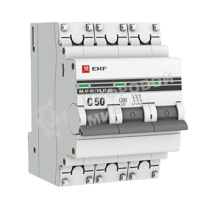 Выключатель автоматический EKF mcb4763-3-50C-pro 3P 50А (C) 4,5kA ВА 47-63 EKF PROxima