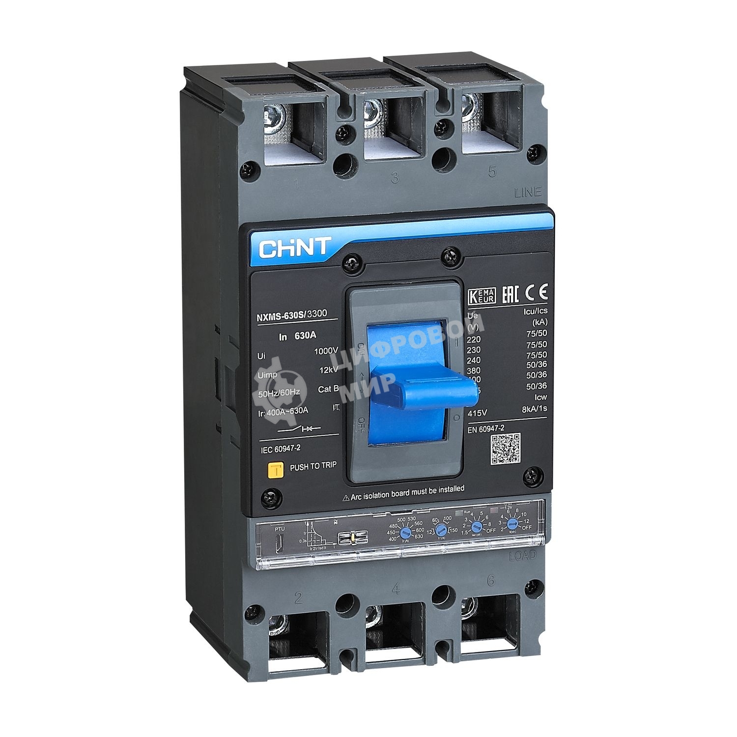 Выключатель автоматический CHINT 3п 630А 70кА NXMS-630H с электрон. расцеп.