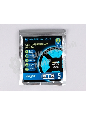Светодиодная лента Ambrella light GS3213 2835 180Led/ 14.4W m/ 24V IP20 6500K/ 5000*10*1.2mm (2 конт.)