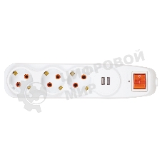 Nilson Сетевой фильтр 3-местн. с заз. конт., 2 порта USB 2,4А, 1,5 м. (44134115)