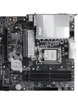 Материнская плата MSI PRO B860M-P WIFI6E, LGA 1851, Intel B860, 4xDDR5 (до 256 ГБ), 4xSATA, 2xM.2 (1xPCIe 5.0, 1xPCIe 4.0), 1xPCIe 5.0 x16, 1xPCIe 4.0 x16, 1xVGA, 1xHDMI, 2xDP, 1x2.5Gb LAN, Wi-Fi 6E, Bluetooth 5.3, 3xUSB-A 5Gbps, 2xUSB-A 2.0, 3x3.5 мм, 7.1, чёрный, mATX