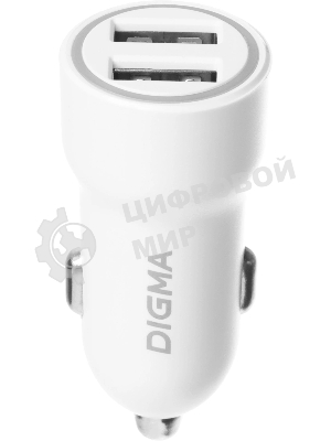 Автомобильное зар./устр. Digma DGC1С 12W 2.4A 2xUSB белый (DGC1C2LX22WH)