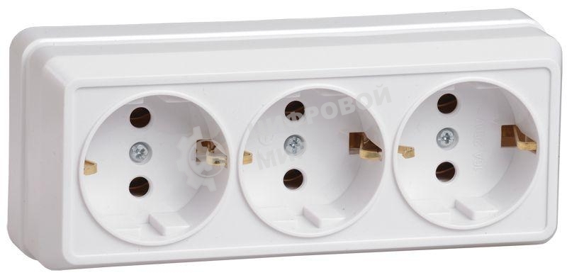 Розетка Iek ERO31-K01-16-DC РС23-3-ОБ 3 местн. с з/к 16А откр.уст. ОКТАВА (белый)