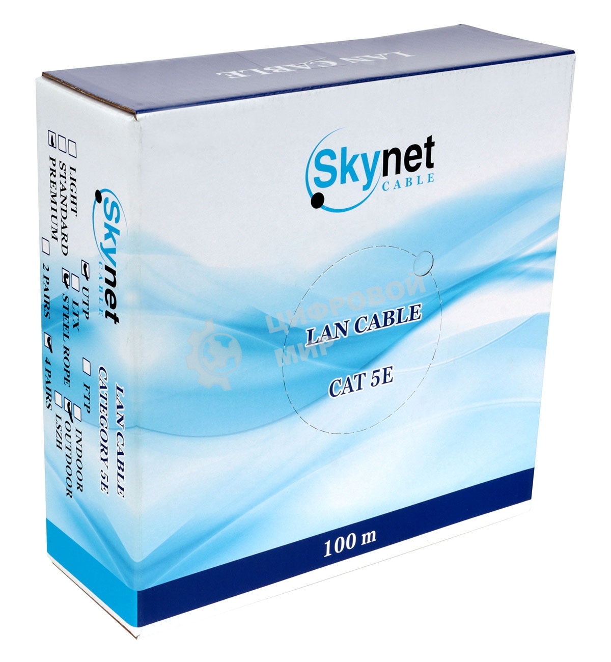 Кабель SkyNet Premium UTP outdoor 4x2x0,51 на тросу, медный, FLUKE TEST, кат.5e, однож., 100 м, box, черный