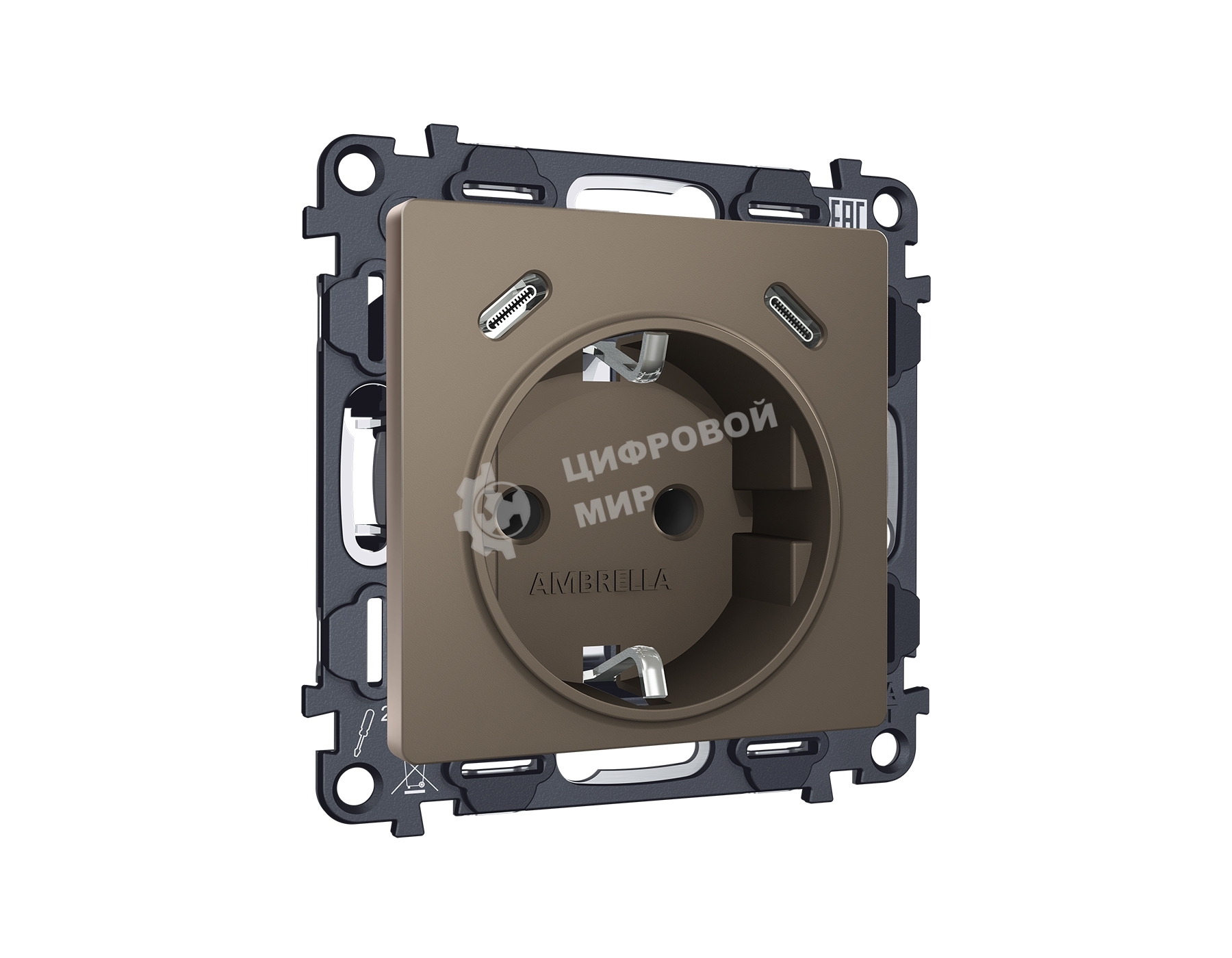 Комплект механизма электрической розетки 2USB С+C 20W с/з на винтовых зажимах 16A-250V ALFA Темная бронза матовый QUANT (AP6405, VM165) MA640510
